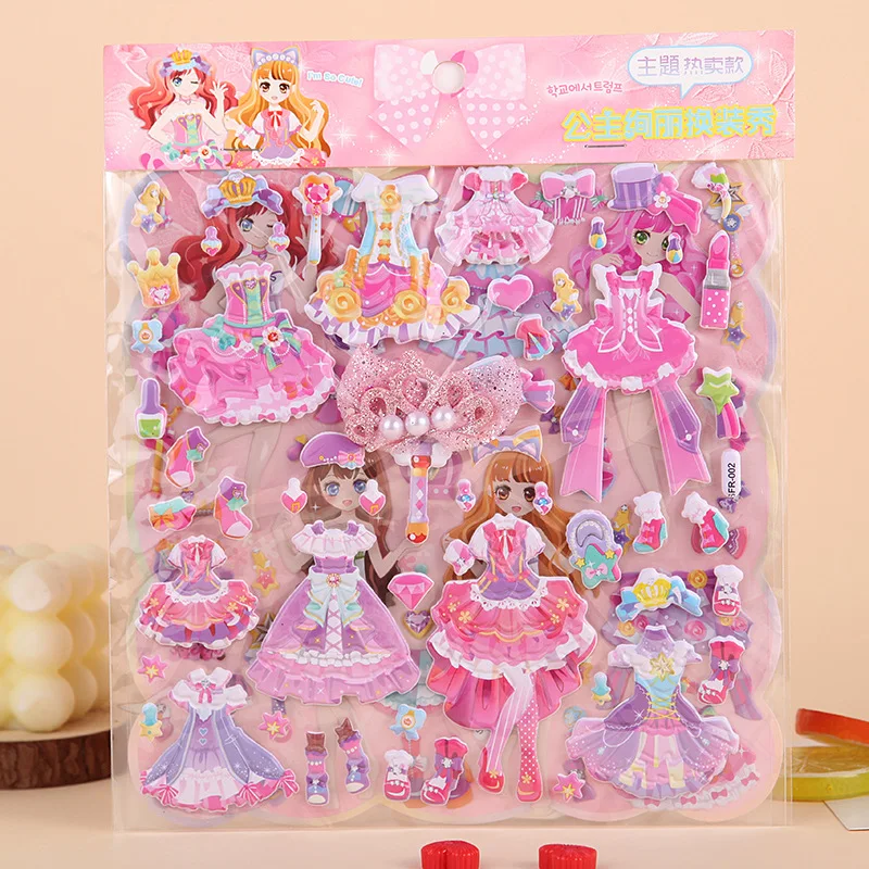 3D Puffy Sparkling Princess Adesivos para Meninas, Kawaii Cartoon, Bonecas  de Vestir, Brinquedo para Crianças, Laptop