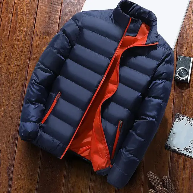 Nuove giacche da uomo per l'autunno e l'inverno Colletto rialzato Tinta unita Giacca calda slim fit Giacca leggera casual e versatile 3