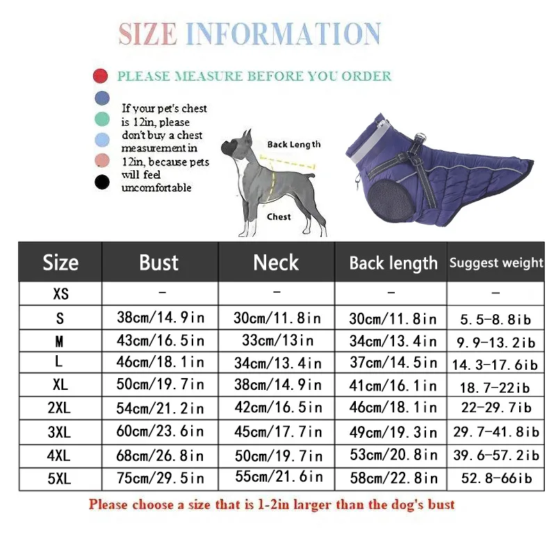 Medium and large dogs winter reflective cotton coat thick and warm dog coat night walking safety and cold proof clothing