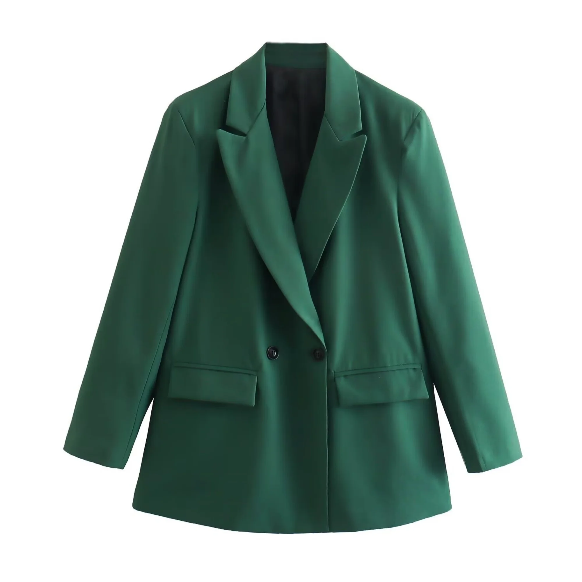 Autumn New Women Blazer Jacket Solid Color Casual Simple Commuting Double-Breasted Suit Collar Long Sleeve Loose Lady'S Blazer