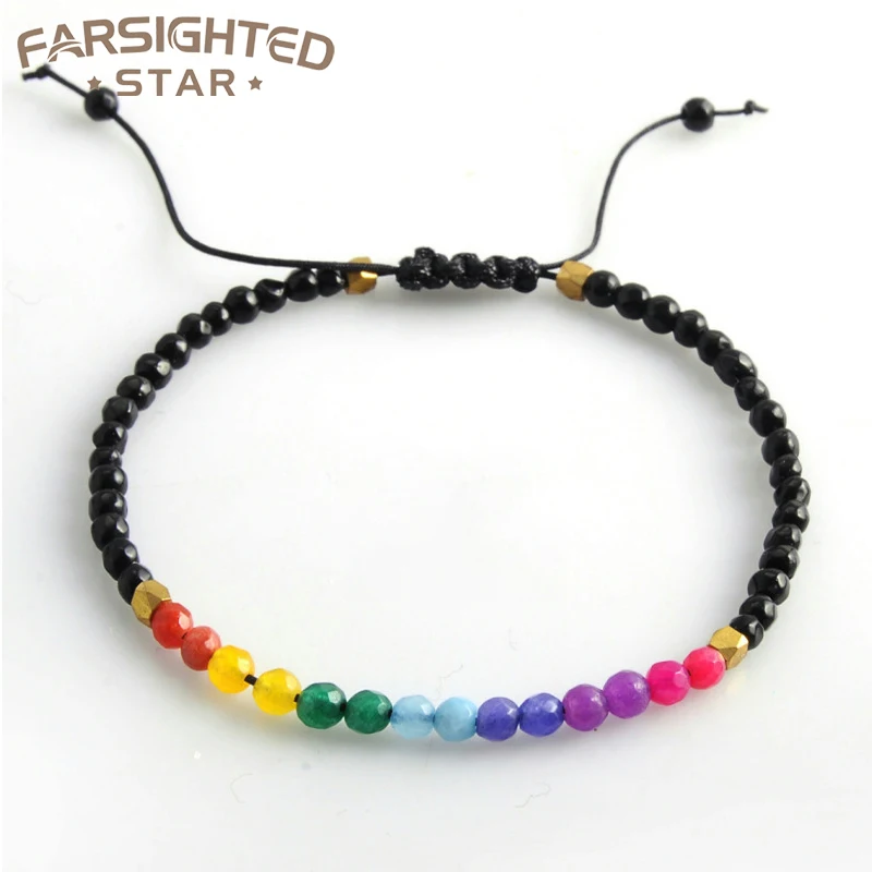 

Farsighte Star Rainbow Color Bracelet Natural Stone Charm Bracelet Women's Rope Adjustable Beaded Bracelet Lucky Accessories