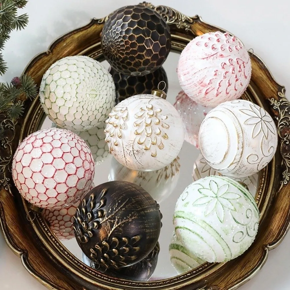 12pcs 8cm Christmas Hanging Balls Shatterproof Plastic Painted Christmas Ball DIY Crafts Vintage Xmas Tree Decoration Home Decor