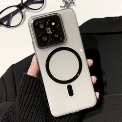 HD Transparent MagSafe Compatible Magnetic Phone Case - Crystal Clear Wireless Charging Cover for Xiaomi 14 (Black)