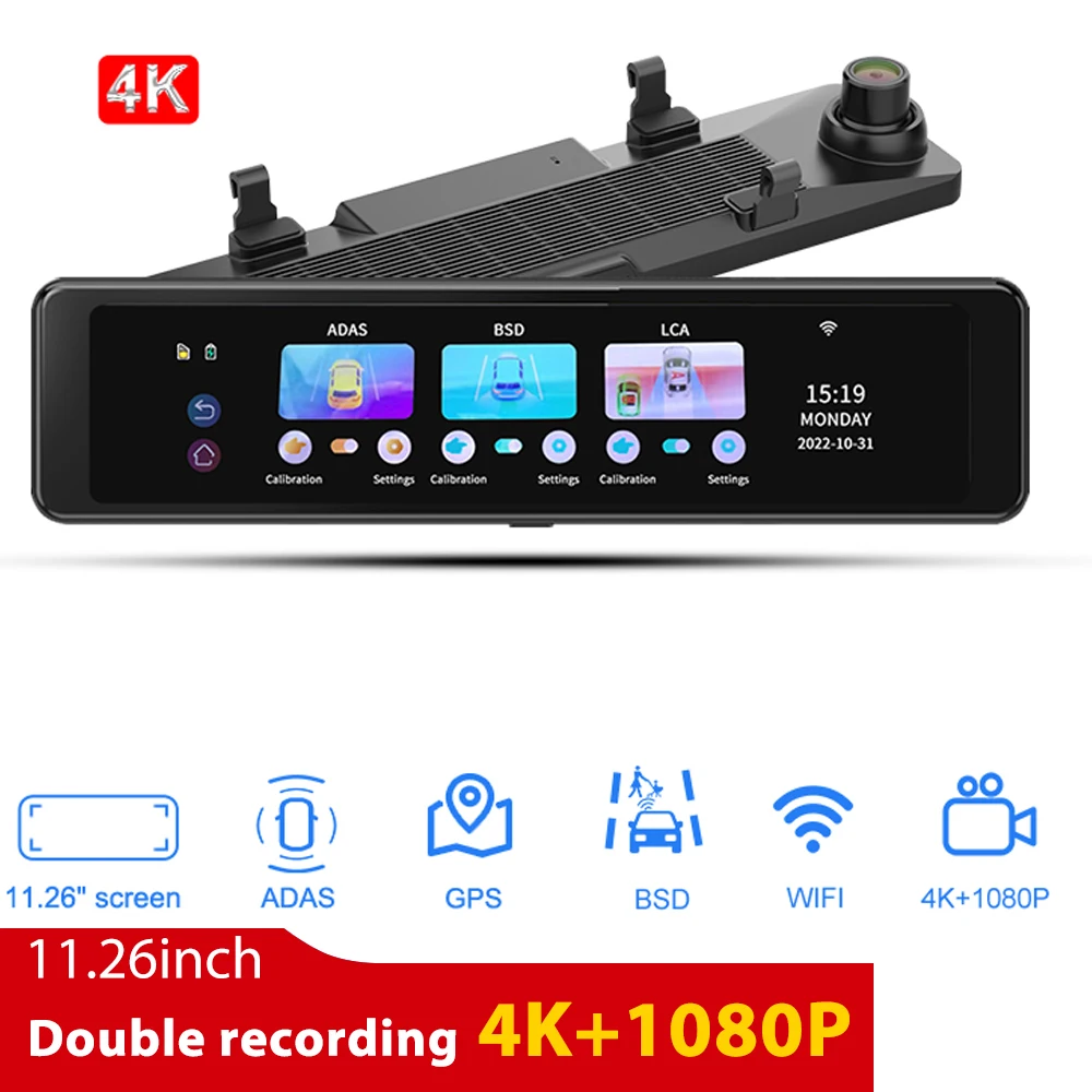 

2024 Car Rearview Mirror 12.6" IPS 4K ADAS DVR Camera S18 Full HD 1080P GPS Logger Dash Cam Video Recorder Support BSD Cameras
