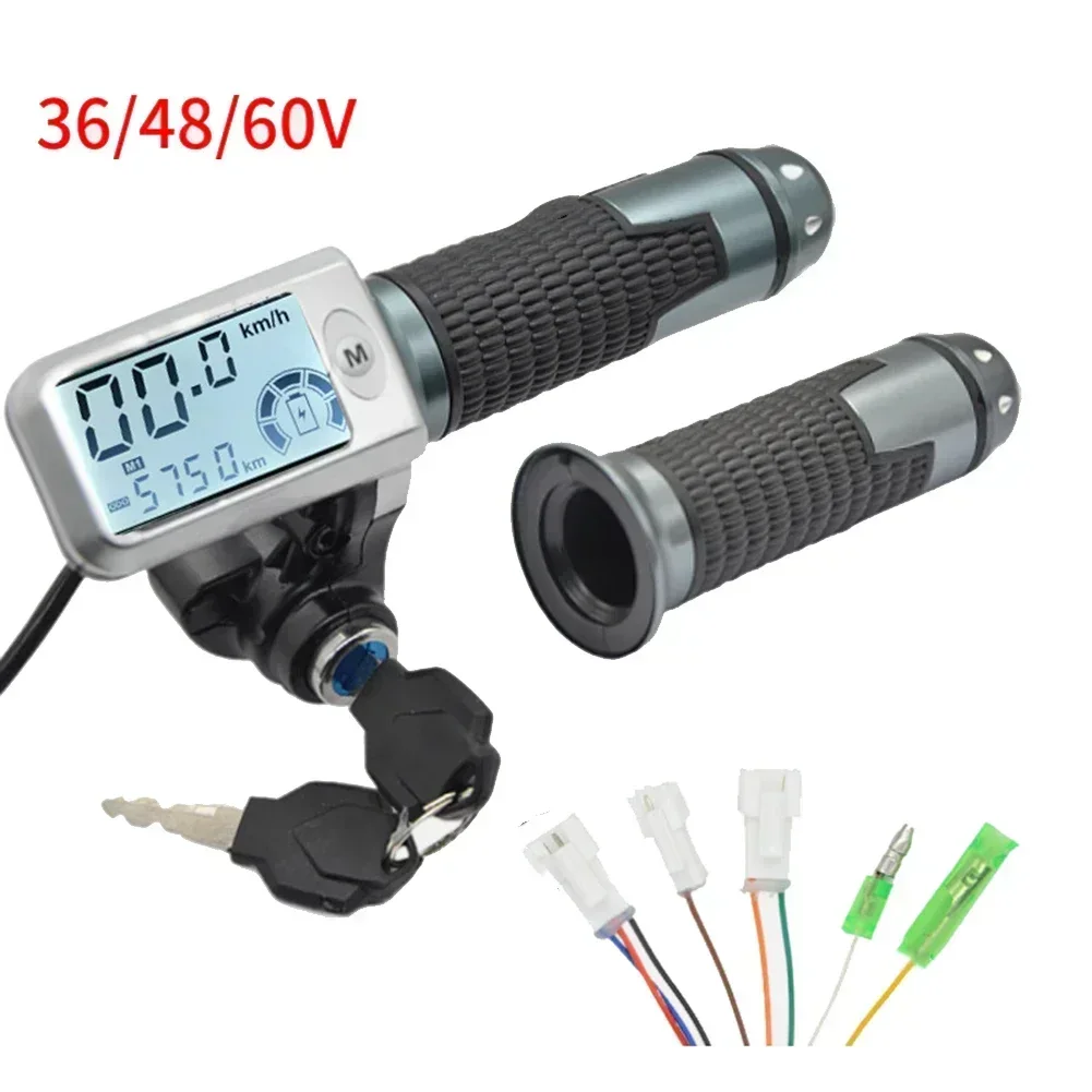 Electric Bike Throttle Grip With LED Voltage Display - 36V, 6-Pin, 128cm Cable, ABS Rubber Handle, Start Button
