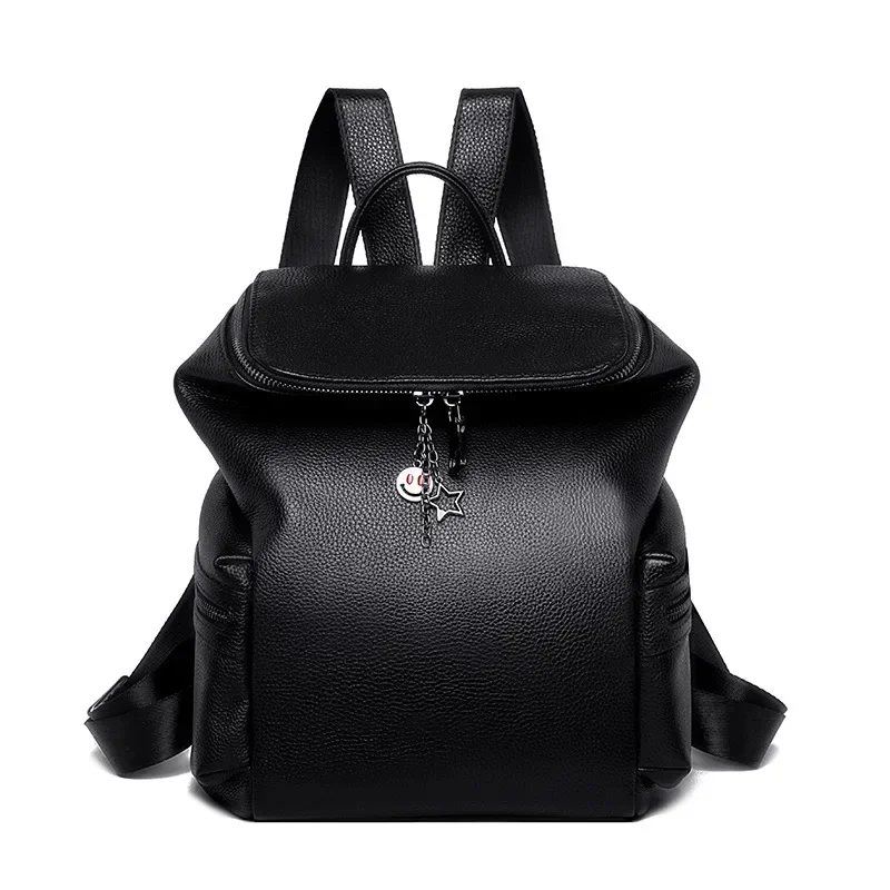 

2024 New Fashion solid cow skin Leather Women Backpack High Quality Female Student Bag Girl Brand Casual cowhide Travel Bags