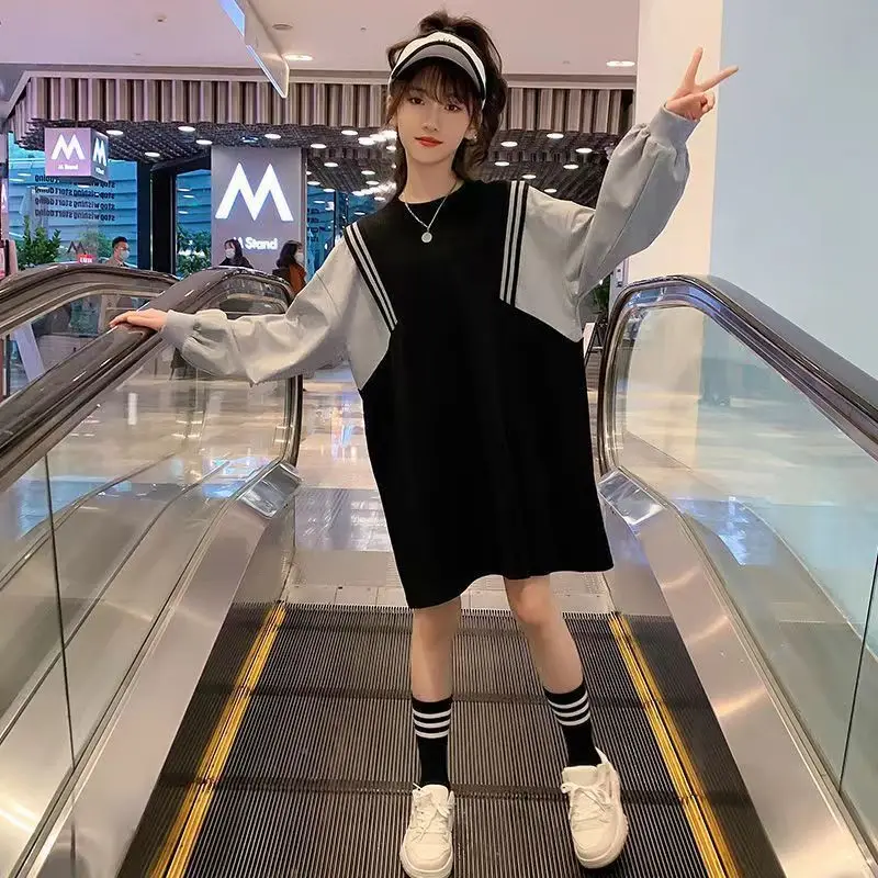 ZOETOP 2024 한국 여름 여중생 긴 소매 원피스 십대 소녀 대비 스트레이트 원피스 원피스, 캐주얼 원피스