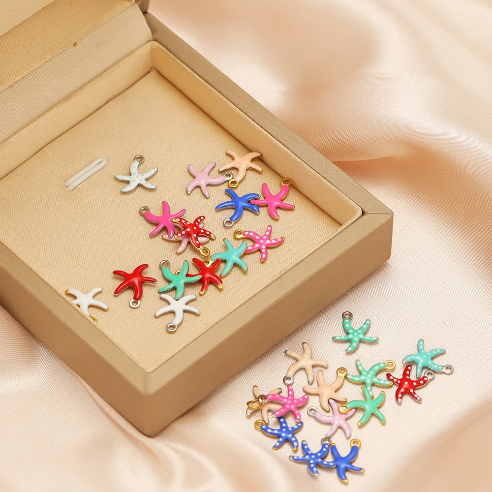 20 Stück Edelstahl kleine Seestern Charms 10 mm Emaille Anhänger Bulk DIY Handwerk Schmuck Ohrringe Herstellung Halsketten Dekorationen – Detail 4