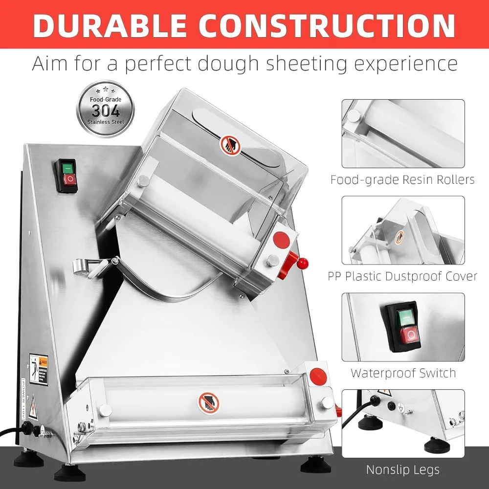 Commercial Pizza Dough Roller Sheeter, Max 12", Automatic 370W Electric Pizza Dough Roller, Stainless Steel, Suitable for Noodle