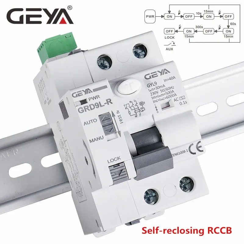 GEYA GRD9L-R dispositif automatique d'auto-résection RCCB disjoncteur 2P 40A 30mA 100mA 300mA RCD disjoncteur intelligent de Type AC