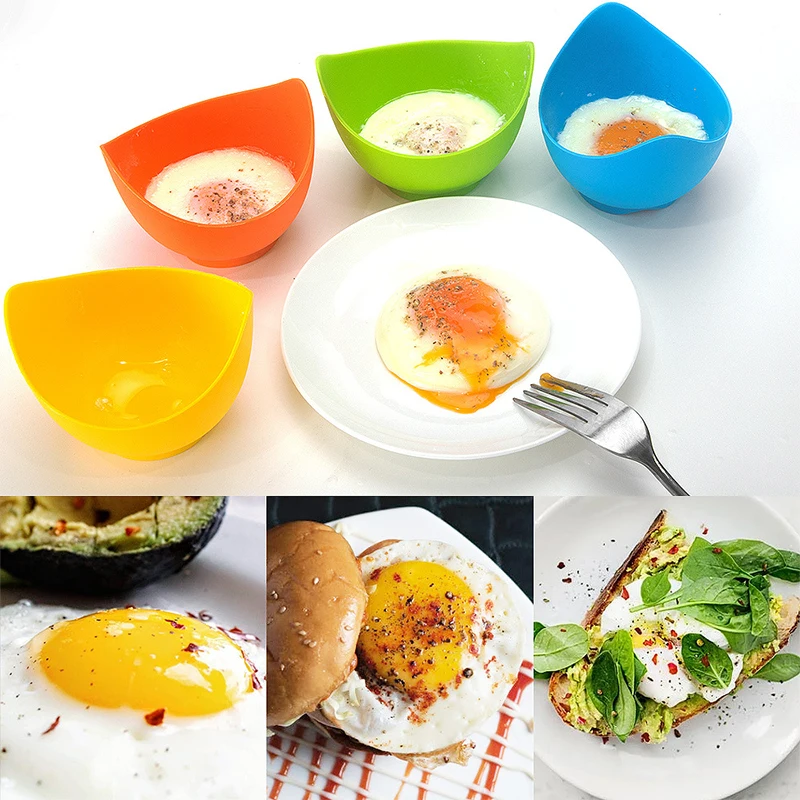 LMETJMA 4Pcs Egg Poacher Cups Silicone Egg Boiler Mold Cup Poaching Cups with Ring Standers for Microwave Air Fryer JT85