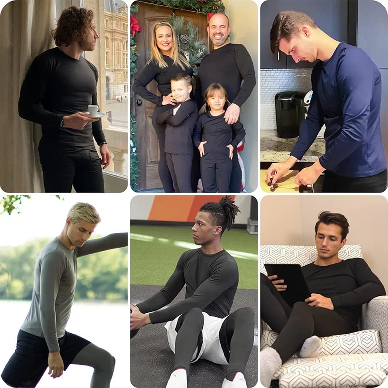 Men Winter Thermal Underwear Sets Crew Neck Long Sleeves Long Johns Base Layer Set Top Bottom for Cold Weather Male Warm Clothes thermal underwear sets