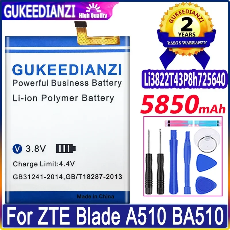 

GUKEEDIANZI High Quality Li3822T43P8h725640 5850mAH Phone Battery For ZTE Blade A510 BA510 Mobile Phone Battery