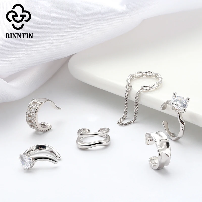 Rinntin 1Pcs 925 Sterling Silver Ear Cuffs Fashion Non-Piercing Ear Clip Circle Earrings with Zircon for Women Jewelry CL01 ear clip earrings clip earrings ear clip