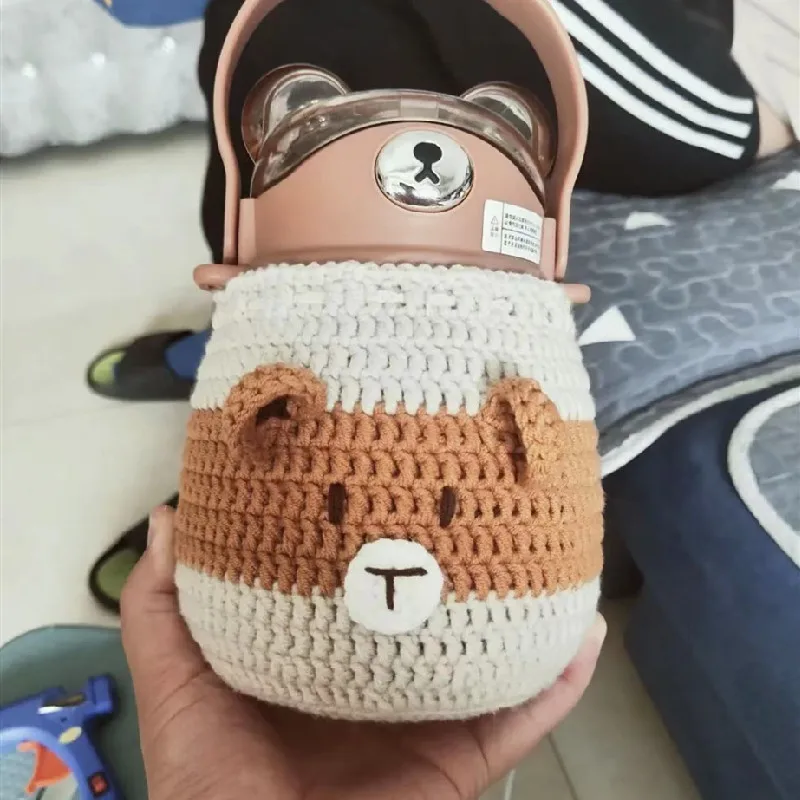 2pc/sHandwoven water cup cover with exquisite and cute patterns to prevent scalding, falling, and insulation cup protective