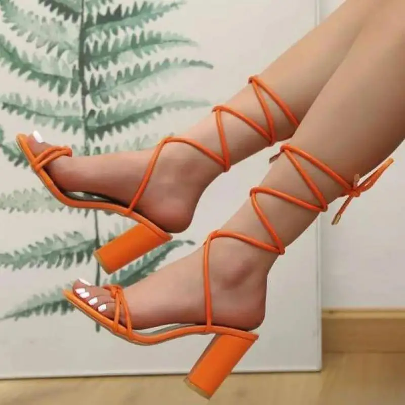 

35-43 Yards Plus Size Women's Shoes 41 Fat Feet Open Toe Summer Fashion Sandals Women's Sexy European And American Lace-up High