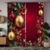 2pcs HD Christmas drop ball Holly berry decorative curtain Red green tie digital printed curtain Home decoration style decora 2