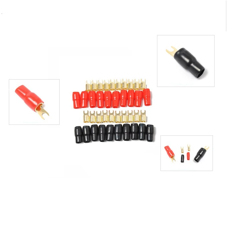 Terminal Spade Fork Adapter Connector Plug Crimp Barrier Spades Speaker Wire Terminal Plug-4GA