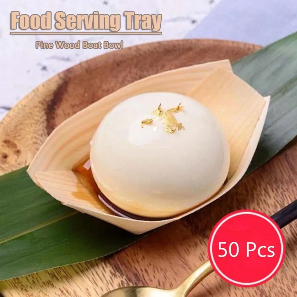 Disposable Sushi Boat Pine Wood Bowl Catering Cake Tool Serving Tray