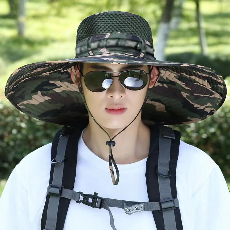 Summer Large Sun Hat Men Women Breathable Fishing Cap Sun UV Protection Mesh Fisherman Hat Hiking Outdoor Beach Cap Umbrella sun hats fisherman hat fishing hats
