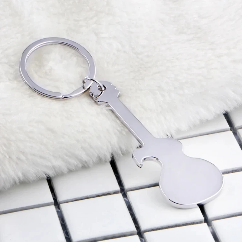 Double Sided Polished Music Keychain Guitar Bottle Opener Creative Metal Gifts Free Engraving of Code Characters with Pictures