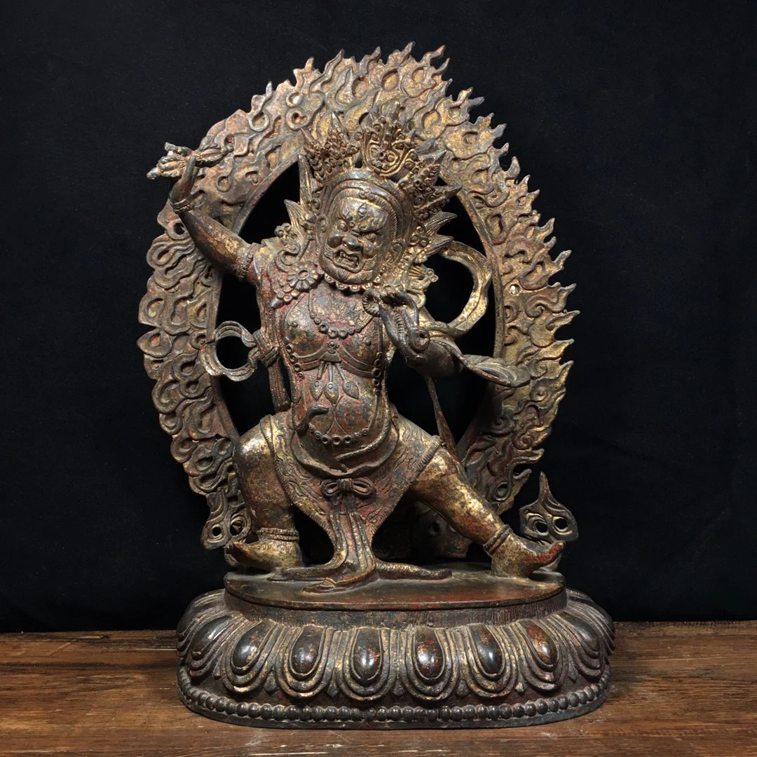 

13"Tibetan Temple Collection Old Purple Bronze Cinnabar mud gold Vajrapani Bodhisattva Backlight worship buddha Town house