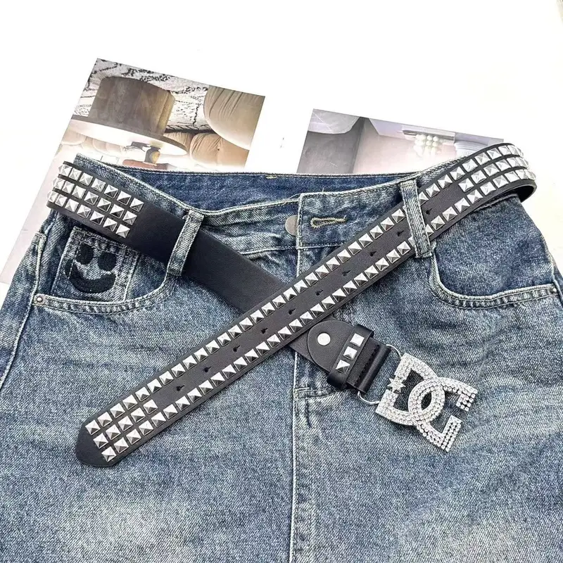 Y2K Waist Belt Luxury Women's Rhinestone Punk Belt, Hot Girl Fashion Studded Leather Embellished Decor, Unique Style