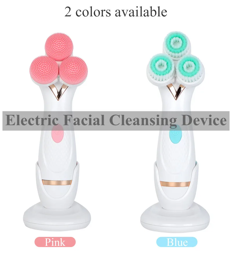 USB Facial Cleansing Brush 3 Brush Heads Electric Skin Cleansing Instrument Face Washing Machine Waterproof Facial Washing new arrival waterproof mini face jade massager heads facial cleansing instrument electric face silicone cleansing brush for girl