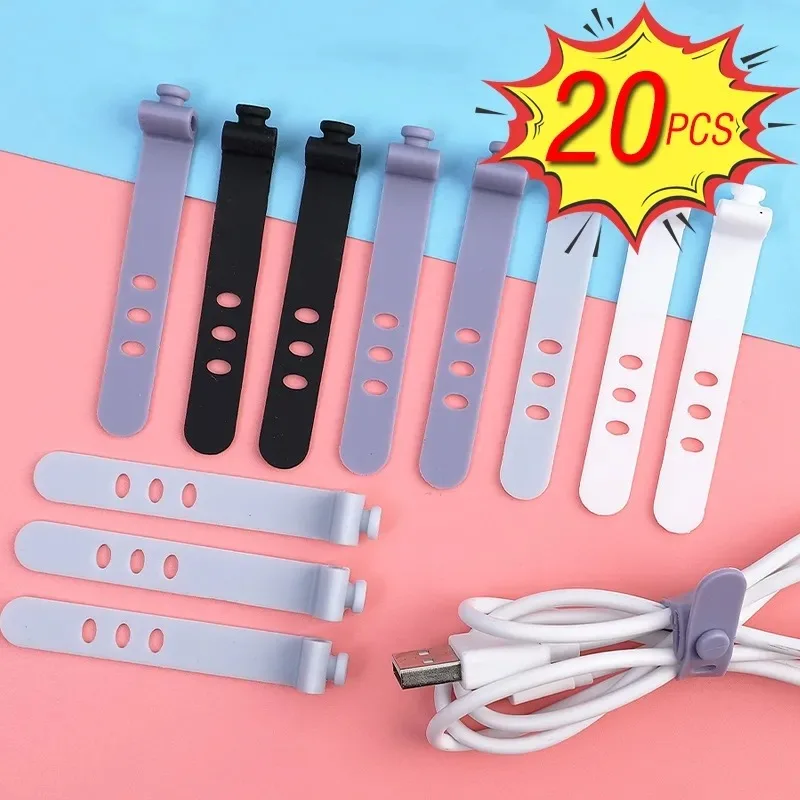 

5/20Pcs Cord Ties Clips Silicone Reusable Phone Wrap Data Storage Holder Headphone Wires Cable Organization Cable Mobile Winder