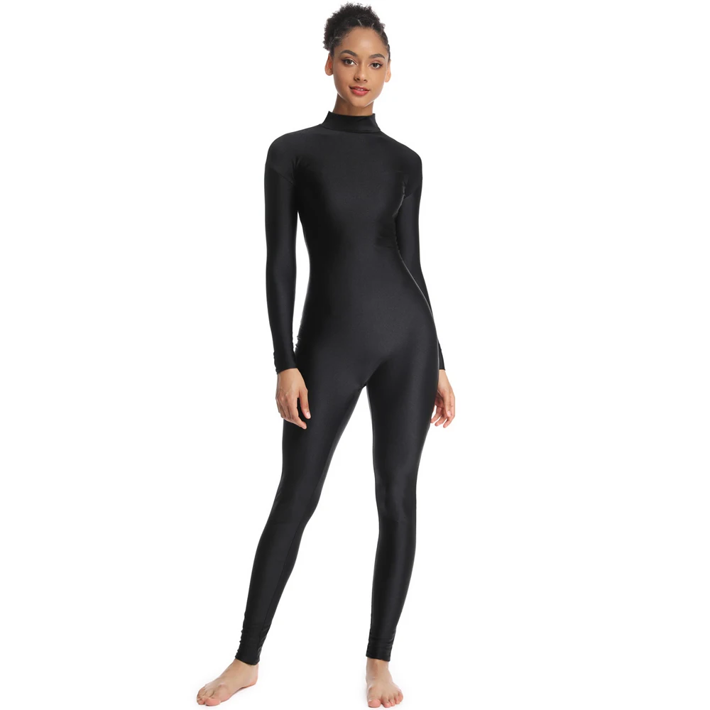 Cosplay Costume Adult Unitard Women High Neck Long Sleeve Unitard Spandex Turtleneck Full Body Unitard Dancewear One Piece Stage Performance Catsuits