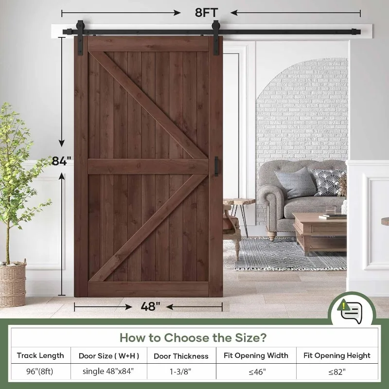 48x84" Sliding Barn Door Panel with 8ft Hardware Kit and Handles Coffee  Easy DIY Assembly Perfect for Warehouses  Bedrooms 6