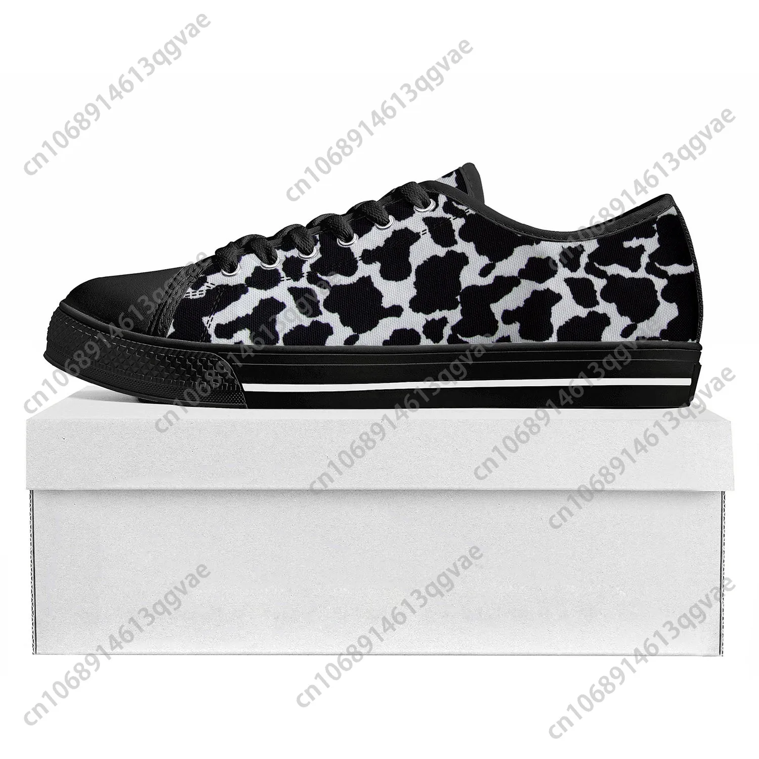 Cow Print 3D Pattern Low Top High Quality Sneakers Mens Womens Teenager Canvas Sneaker Black White Printed Couple Custom Shoe