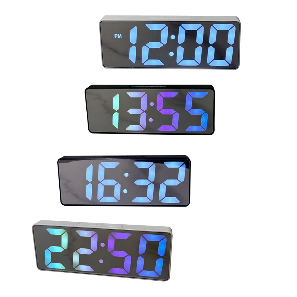 LED Mirror Digital Alarm Clock 12/24 Hours Adjustable Dimming Brightness Colorful Large Screen Desk Clocks Bedroom Decoration