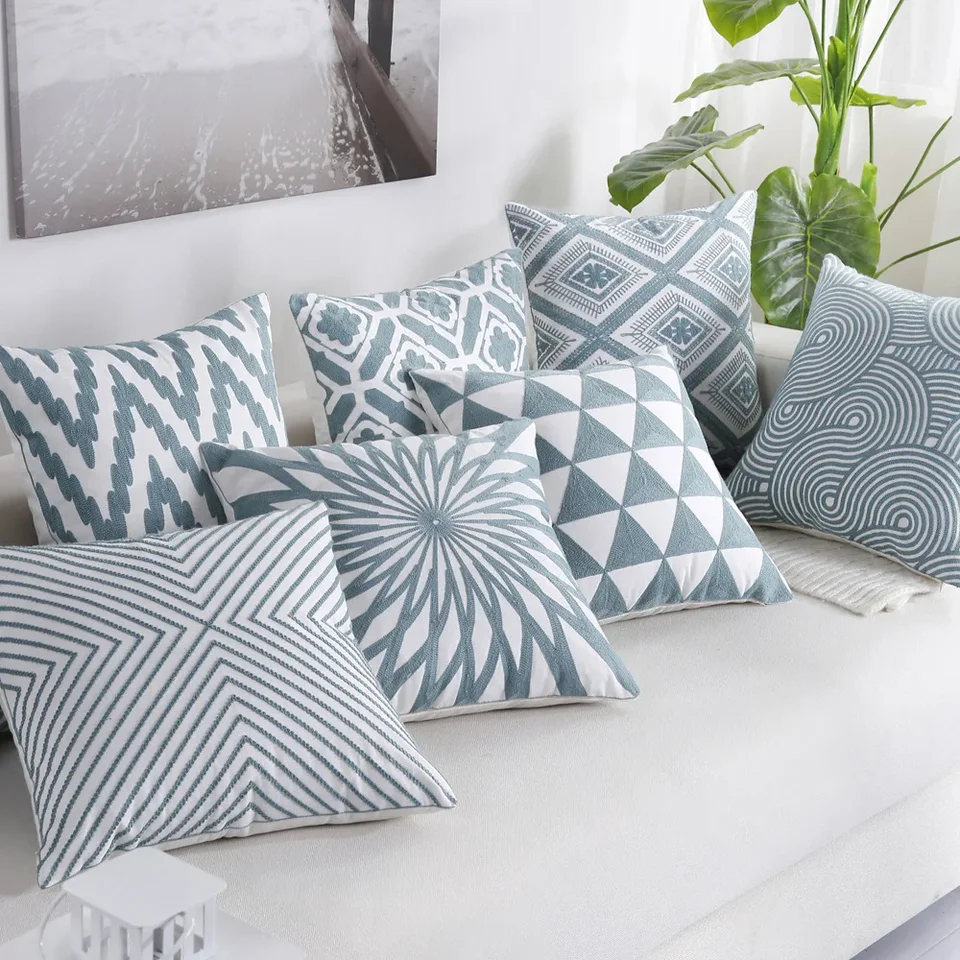 Set Di 2 Federe Per Cuscini In Cotone Ricamate Con Foglie Tropicali 45x45 Cm Stile Rustico Per Camera Da Letto Divano E Soggiorno 96031661