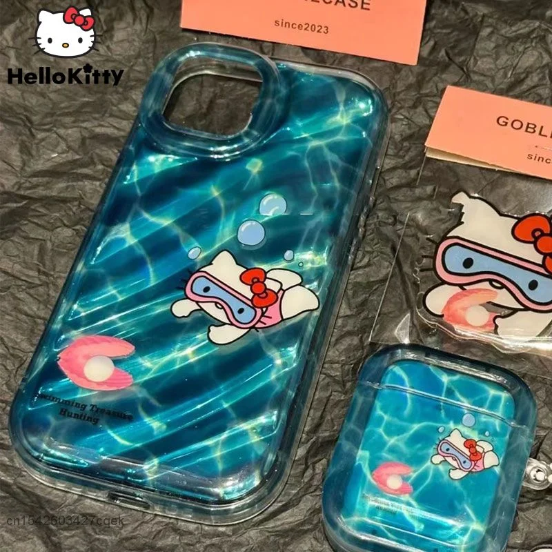 Custodia Per Iphone Sanrio Diving Hello Kitty Apple 11 12 13 14 Pro Max Trend Cover Con Supporto Airpods 1 2 3 Pro Custodia Per Cuffie Wireless