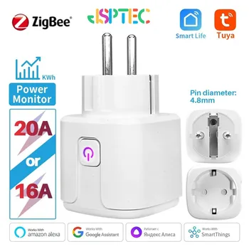Tuya Zigbee Smart Plug 20A EU สมาร์ทซ็อกเก็ต Power การตรวจสอบฟังก์ชั่นจับเวลาควบคุมเสียงผ่าน Alexa Google Home Yandex 1