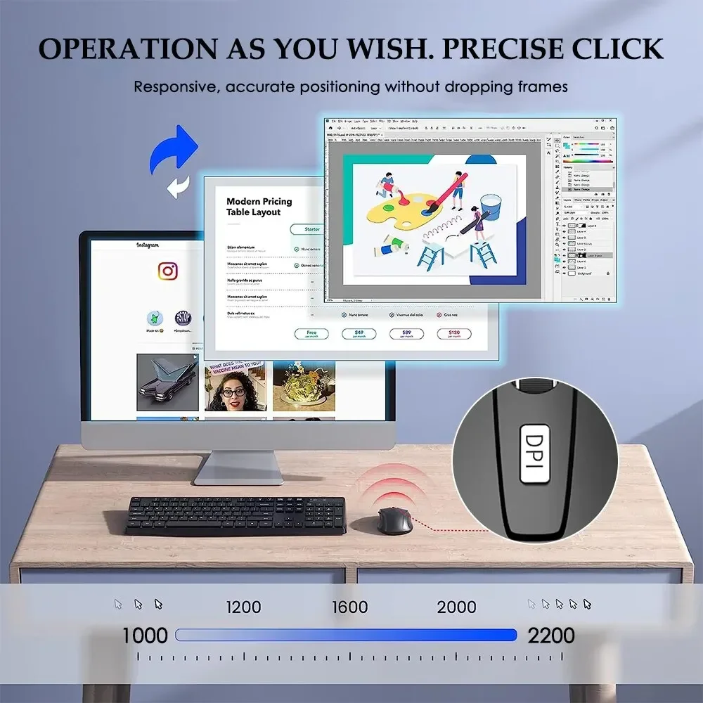 Wireless Mouse 2.4G Portable Mobile Optical Office Adjustable DPI Levels for Notebook PC Laptop MacBook
