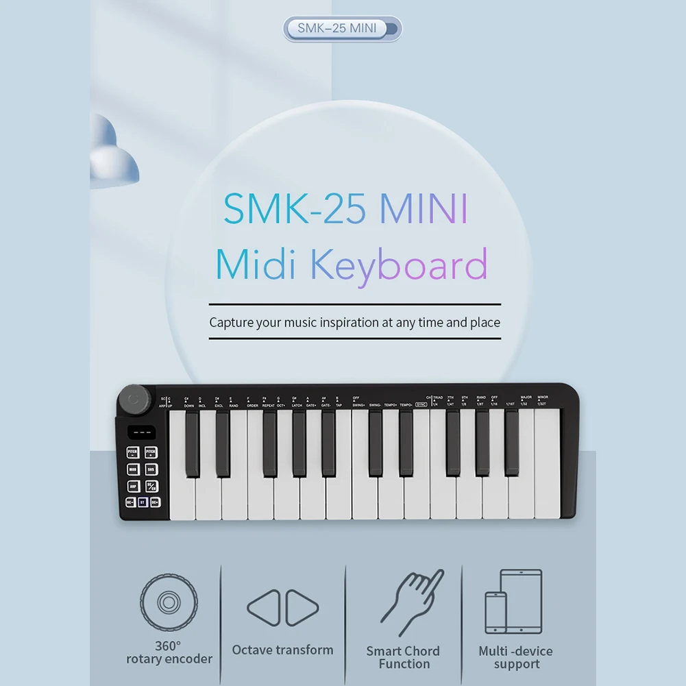 YOUZI 미니 휴대용 충전식 USB MIDI 키보드, 스마트 코드, 체중계 모드, 스튜디오 녹음용 아르페지에이터, 25 키