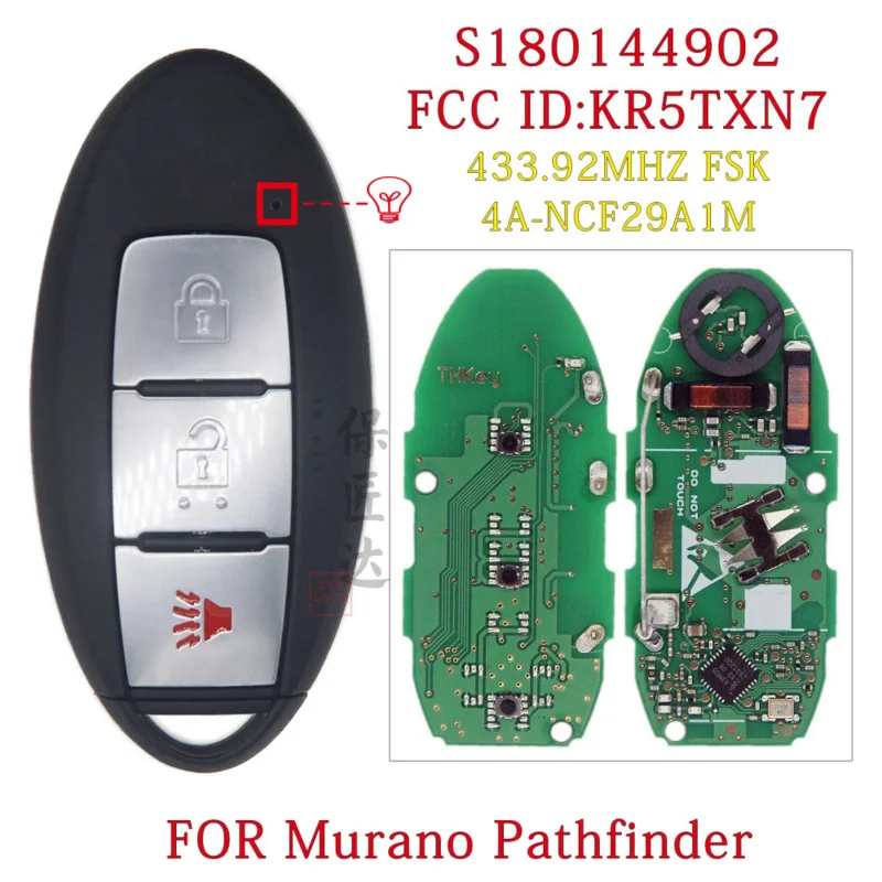 

BaoJiangDa FOR S180144902 Smart Car Key 433Mhz 4A Nissan Murano Pathfinder 2019 2020 KR5TXN7 Remote Control 285E3-9UF1B 9UF1A