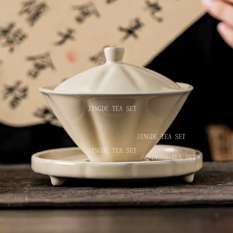 Cracked Glaze Antique Ceramics Gaiwan Home Teacup Travel Tea Bowl Chinese Teaware Accessories Drinkware Personal Cup 130ml