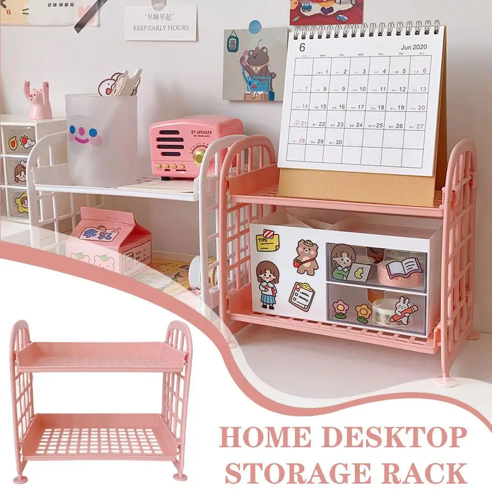 

Storage Shelves Sundries Organizer Box Home Desktop Double-layer Desktop Rack Shelf Multifunctional Storage Cosmetics Stora S9O5