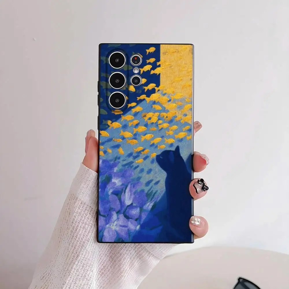 Kawaii Katze Ölgemälde Handyhülle für Samsung Galaxy S25 S24 S22 S23 Ultra S21 S20 Plus Frosted Non-Slip Full Cover Soft Case – Detail 5