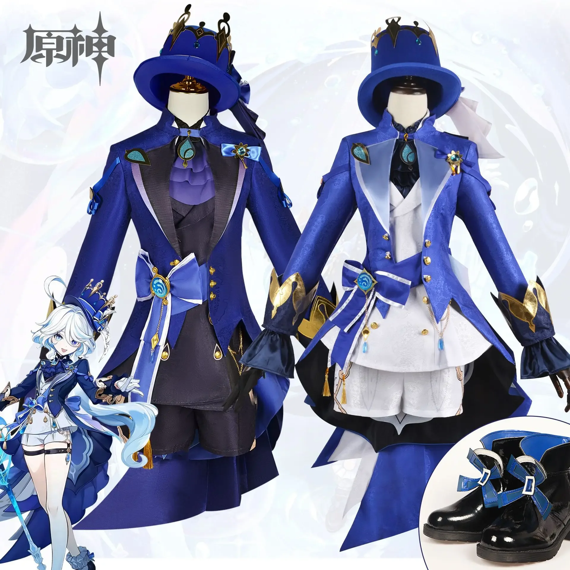 

Fontaine Furina Focalors Cosplay Costume Genshin Impact Hydro Archon Furina Cosplay Black White Halloween Uniform Wig Hat