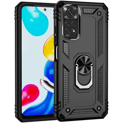 Durable Magnetic Metal Ring Holder Armor Case with Bumper Protection for Redmi Note11 Pro 5G (Black)