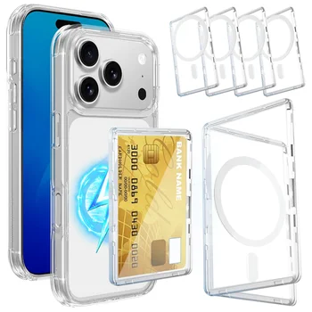 1-2PCS Transparent Magnetic Card Holder for IPhone Samsung Xiaomi Cases for Magsafe Clear Magnet Cover Bracket Cards Sleeve 1