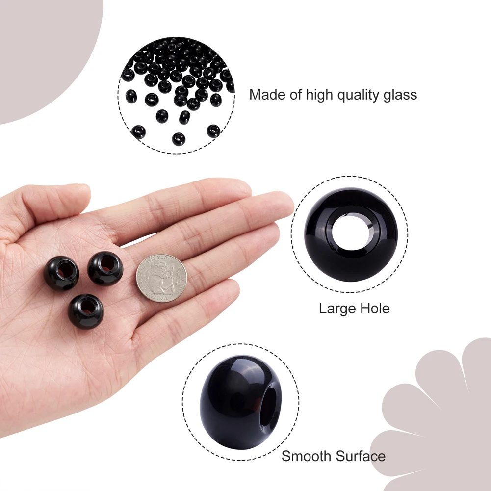 100pcs Glass Beads European Bead Rondelle Large Hole Beads Mixed Color for Jewelry Making DIY Bracelet Necklace 15x10mm