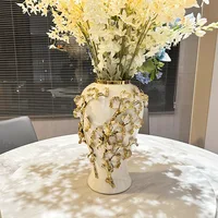 Light Luxury Ceramic Handmade Applique General Vase Electroplated Gold Flower Vase Model House Entrance Ornaments Home Gift 1