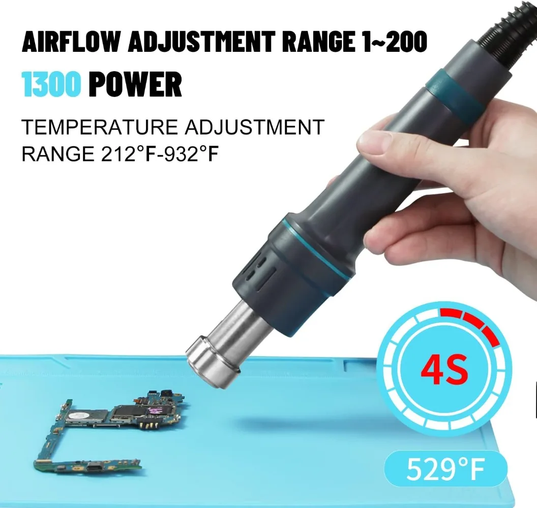 110V Digital Hot Air Rework Station1300W 212℉-845℉ Adjustable Temperature C/F 4 Memory Storage 6 Air Nozzle SMD Hot Station