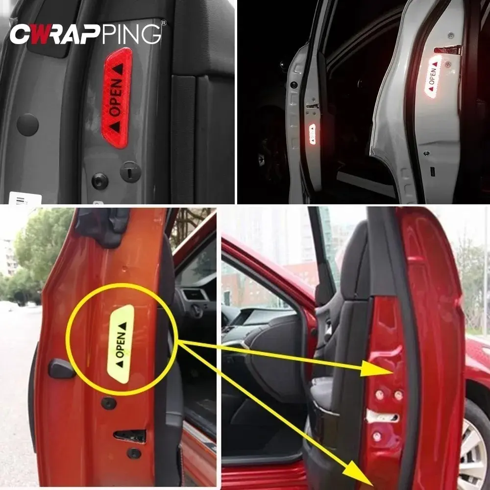 Car Universal Door Open Reflective Strips Warning Stickers Safety Mark Warning Reflective Auto Exterior Interior Reflector 4PCS reflective car sticker car reflector sticker reflective stickers reflective sticker car reflector vehicle reflector car vinyl sticker car door stickers reflective strip reflective strips