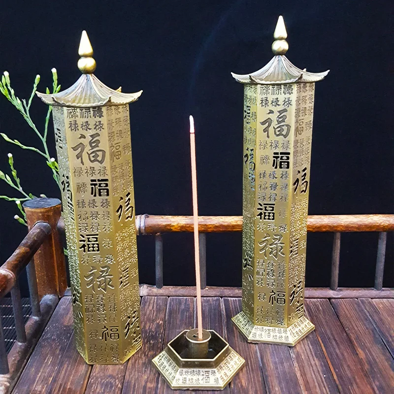 六角形の立体香炉香入れ - アンティーク縦ライン香炉 - 禅香炉